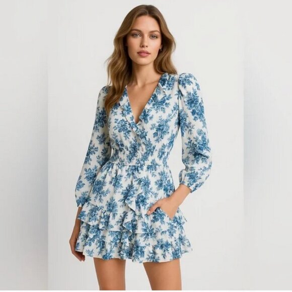 LoveShackFancy x Gap Blue Floral Ruffle Mini Dress - Picture 2 of 11